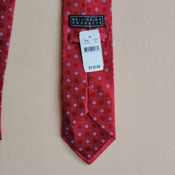 NWT Bellissima Cravatte Silk Red Geometric Tie. - Picture 6 of 10